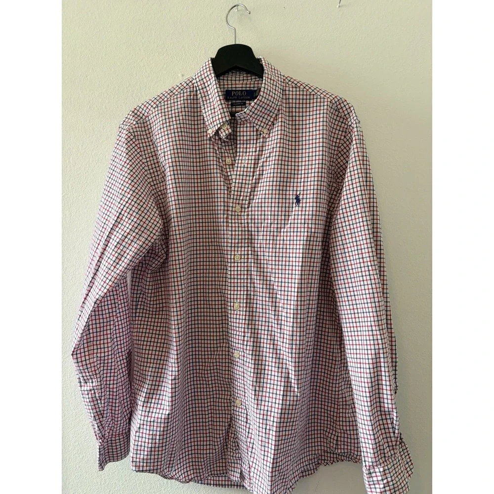 Polo Ralph Lauren Men's Large Classic Fit Long Sleeve Button Down Shirt Red Blue